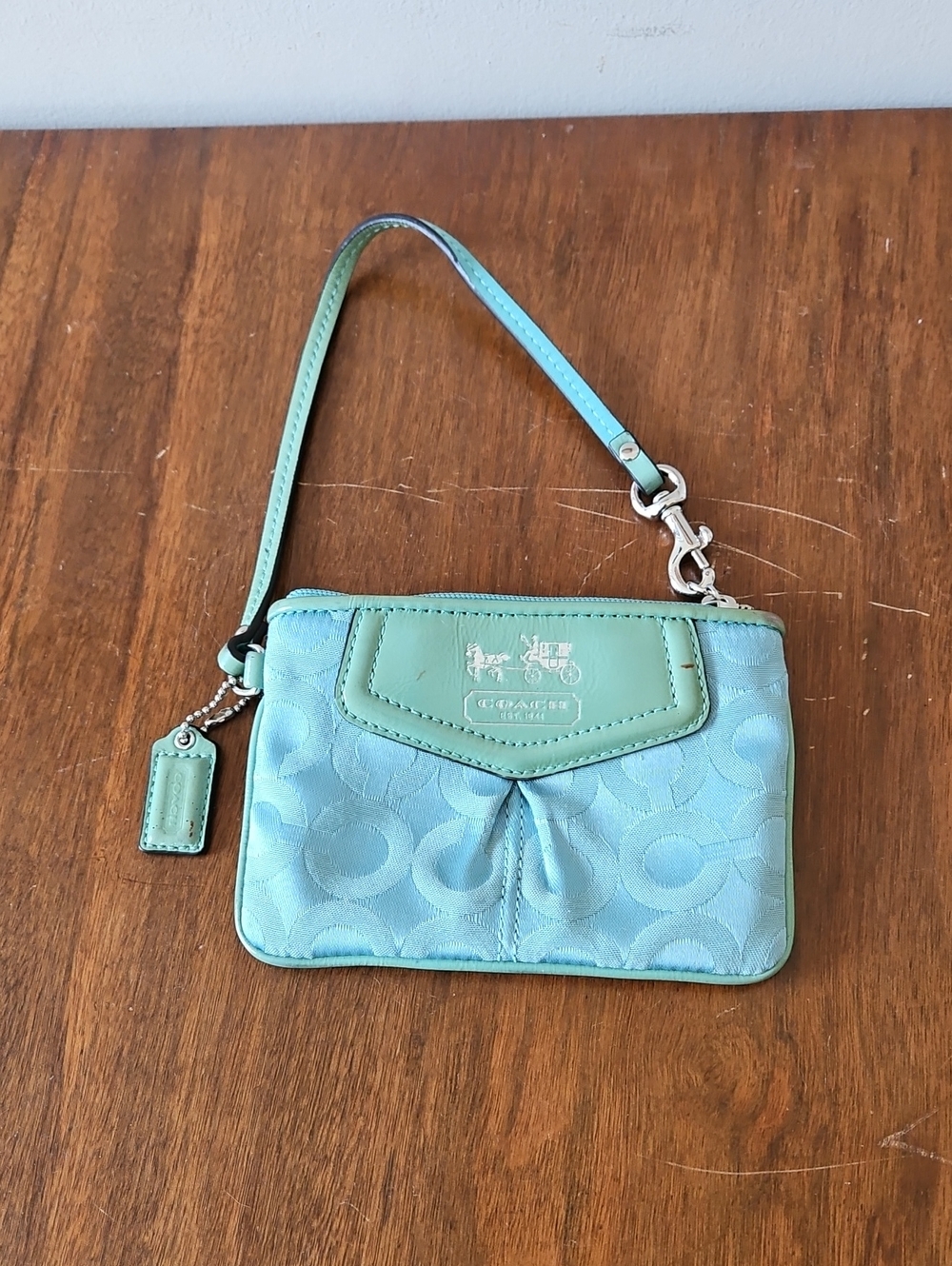 Coach Signature Monogram Wristlet Blue & Green